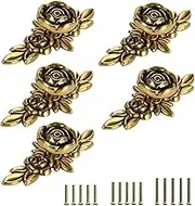 JUXYES Pack of 5 Euro Rose Decorative Cabinet Knobs with Plate, Floral Ivory Drawer Knob Cupboard Door Knobs, Ivory White Drawer Pulls Cabinet Handle Knobs for Dresser Cabinet