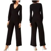 Adrianna Papell NWT Draped Surplice Matte Jersey Jumpsuit Black Size 10 Wide Leg