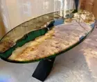 36"x72" Oval Shapes Green Epoxy Resin Console Hotel Bar Table Top Office Desk De