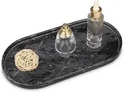 Marble Oval Bathroom Vanity Tray,Luxury Natural Stone Small Decorative Tray,Soap Dispenser Dresser Top Perfume Home Kitchen Toilet Tray for Soap Bottles, Key Trinket Ring (Dark Grey)