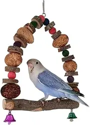 Parrot Toys Wooden Bird Swings - Colorful Wooden budgiie Swing | Hanging in Bird Cages | Parrot Cage Swing | Rattan Ball Toys Stand Toys for Playground Indoor Outdoor Training Nesting Roosting