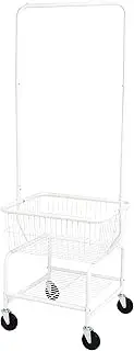 Amazon Basics Laundry Hamper Basket Butler Cart with Wheels and Hanging Rack, White