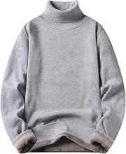 [Generic] Turtleneck Fleece-Lined Sweaters for Men Cold Weather Warm Long Sleeve Thick Casual Cardigan Comfy Soft Pullover
