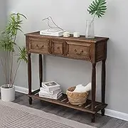 Entryway Console Table with 3 Drawers, Dresser Solid Wood with Storage Shelves, Hallway Table Foyer Storage Cabinet Sofa Side Table Coffee Bar Cabinet, Bedroom Bedside Table