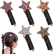 5 pcs Star-Shaped Spiral Hair Ties with Rhinestones - Fashionable Elastic Ponytail Holders for Girls, All-Season Accessory