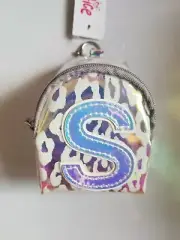 New Justice "S" initial leopard mini-backpack coin purse, keychain
