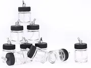 RAYWE 10PCS Airbrush Glass Bottles Air Brush Bottle (Jars) with 30° Angle Adapter Lid Assembly Using on Airbrushes