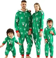 [Winmany] Family Matching Christmas Pajamas Flannel Plush Hooded One-piece Pjs Holiday Thickened Fleece Nightwear Loungewear, Green, 3-6 Months