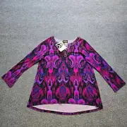Bob Mackie Top Womens Large Purple Ikat Long Sleeve Stretchy Slinky Gemstones