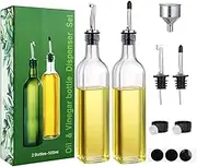 17oz Glass Olive Oil Dispenser Bottle Set, 500ml Clear Oil & Vinegar Cruet Bottle with Pourers, Funnel and Labels, Olive Oil Bottle For Kitchen & Storing Liquids (Clear 2 Pack)