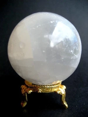 White Selenite 6.3cm 229g Crystal Ball Orb Sphere on Gold Metal Stand S003