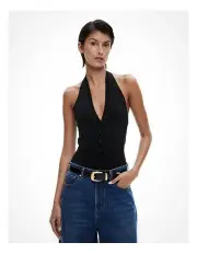 [Witchery] Halter Button Knit in Black