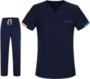 [kowaku] Women Men Scrubs Suit Set Nurse Work Clothes Lightweight Short Sleeved Modern Classic with Pockets Nursing Uniform Workwear