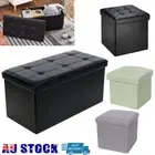 Folding Ottoman Storage Blanket Box Cube Linen Faux Leather Toy Foot Stool Large