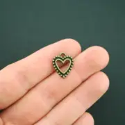 BULK 50 Heart Charms Antique Bronze Tone Beaded Heart - BC918