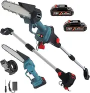 Mini Chainsaw Cordless, 6 Inch Handheld Electric Power Chainsaw with 2Pcs Batteries, One-Hand Operated Portable Chain Saw for Tree Branches Trimming (Long model)