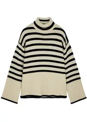 Totême Striped Roll-neck Wool-blend Jumper - White And Black - L L