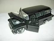 1957 CHEVY SUBURBAN BLACK JADA 1:24 METAL DIECAST OPENING HOOD DOORS & REAR END