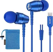 LUDOS OMNITONE USB C Headphones, 5 Years Warranty, USB-C Earbuds for iPhone 16 15 Pro Max Plus Samsung Galaxy S24 S23 Ultra S22 S21 FE S20 Z Flip 3 Fold 4 A53 A54 iPad, USB Type C Earphones - Blue