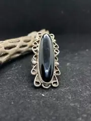 Handmade Native American Navajo Black Onyx Sterling Silver Ring Size 9