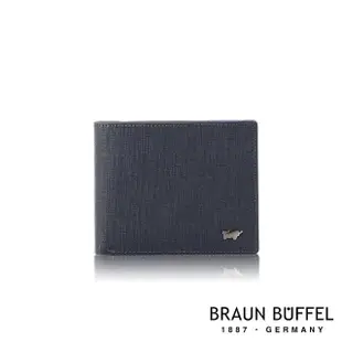 【BRAUN BUFFEL 德國小金牛】台灣總代理 戰神 8卡中間翻零錢袋短夾-藍色(BF378-318-NY)