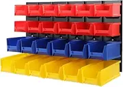 Giantz Storage Bin Rack, 24 Bins Garage Tool Storages Shelving Wall Mounted Toolbox Shelf Bracket Home Workshop Garden Organiser, 40kg Capacity Stable Steel Backboard Multicoloured