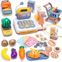 在飛比找PChome24h購物優惠-CUTE STONE 兒童仿真超市收銀機切切樂55件套裝玩具