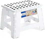 ACKO Folding Step Stool - 9 Inch, 300 lb Capacity Plastic Foldable for Kids and Adults - Kitchen Suitable With Handle, White Small 1PC