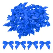 100Pcs Mini Ribbon Bows 2.5" Mini Fabric Satin Ribbon Flower Bows Bright Blue