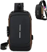 [Generic] New Carbon Fiber Streamline Anti-Theft Sling Bag, Waterproof USB Charging Sport Sling Shoulder Backpack Crossbody Bag