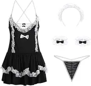 [JINZIJINYU] Sexy Lingerie Outfits Sexy Deep V Lace Slim Tutu Skirt Maid Maid Uniform Temptation Suit