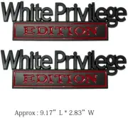 2X Big White Privilege Edition Emblems 3D Fender Badge (Big Size Black Red)