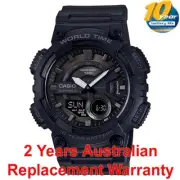 CASIO MEN WATCH AEQ-110W-1B WORLD TIME 10Y BATTERY BLACK AQE110W 2 YEAR WARRANTY