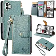 Compatible with Nothing Phone 1 Cover,Flip Stand Compatible with Nothing Phone One (A063) Zipper Card Slot Magnetic Wallet Case Green