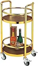 Kitchen Cart Thickened and Strong Bar Cart Mobile Safety Fence Two-Layer Round Rolling Cart Stainless Steel Metal Mirror Steel Tea Cart Drink Cart