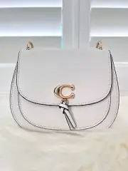 Limited Edition NWT Coach Remi Saddle Bag Pebbled Leather in Chalk White $350