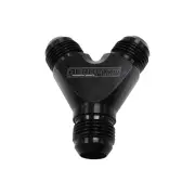 Aeroflow Brand Y-Block Inlet/Outlets 1 x -10 2 x -8 AN Black Finish
