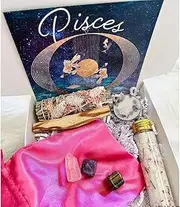 MAMA WUNDERBAR Pisces Gift Set Healing Crystal Gift Set, 3 Crystals, Smudge Stick, Crystal Candle, Handmade Bath Salt, Palo Santo Stick, Zodiac Card with Affirmations (Pisces)
