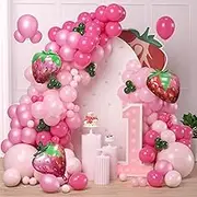 Pink Balloon Arch Kit,129Pcs Strawberry Balloons Garland Kit with Light Pink Balloons for Girls Birthday Decoration Baby Shower Fruit Party Anniversary