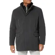 Cole Haan Men’s Wool Blend Plush Car Solid Coat Zip Front Charcoal Grey Large