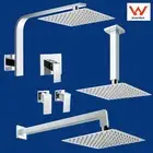 Chrome Square Gooseneck Rain Shower Head Ceiling Wall Arm Set Mixer Tapware