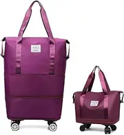 [Generic] Kulken Travel Bag with Wheels, Kulken 2025 New Large Capacity Travel Bag - Universal Wheel Removable, Expandable Foldable Duffle Bags, Wide-Open Travel (Dark Purple)