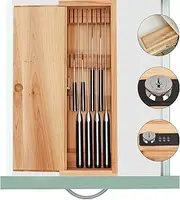 Amcortn Knife Lock Box - Kitchen Knife Storage Box, Kids Safe In Drawer Knife Block, Wooden Sharp Knives Holder & Organizer, Multi Purpose Lock Box, Knife Storage Alternative (Knives Not Included)