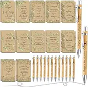 ReliThick 72 Pcs Inspirational Christian Gifts Set Mini Bible Verse Notebooks Bible Ballpoint Pens Bulk Religious Inspirational Notepads Bamboo Pens Gifts for Women Office Church Supplies