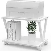 VEDECASA Retro Desktop Printer Stand 2 Double Tiers Wood Printer Shelf Modern White Wood Storage Book Shelf Organizor for Home Office Stylish Sturdy V Shaped (White)