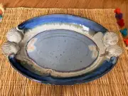 Holloman Studio Art Stoneware Pottery 11" Platter Serving Tray Shells Signed