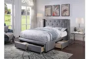 Empress Premium PU Fabric Double Bed Frame Drawer Silver