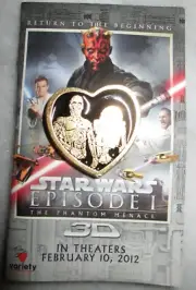 Star Wars The Phantom Menace Pin C3PO & R2D2 Black Enamel Silver Heart