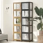 Oikiture Display Cabinet 5-Tier Slim Storage Shelves Clear Bookcase Rack