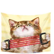 Funny Kittens Tabby Cat Doing Exercise Tapestry